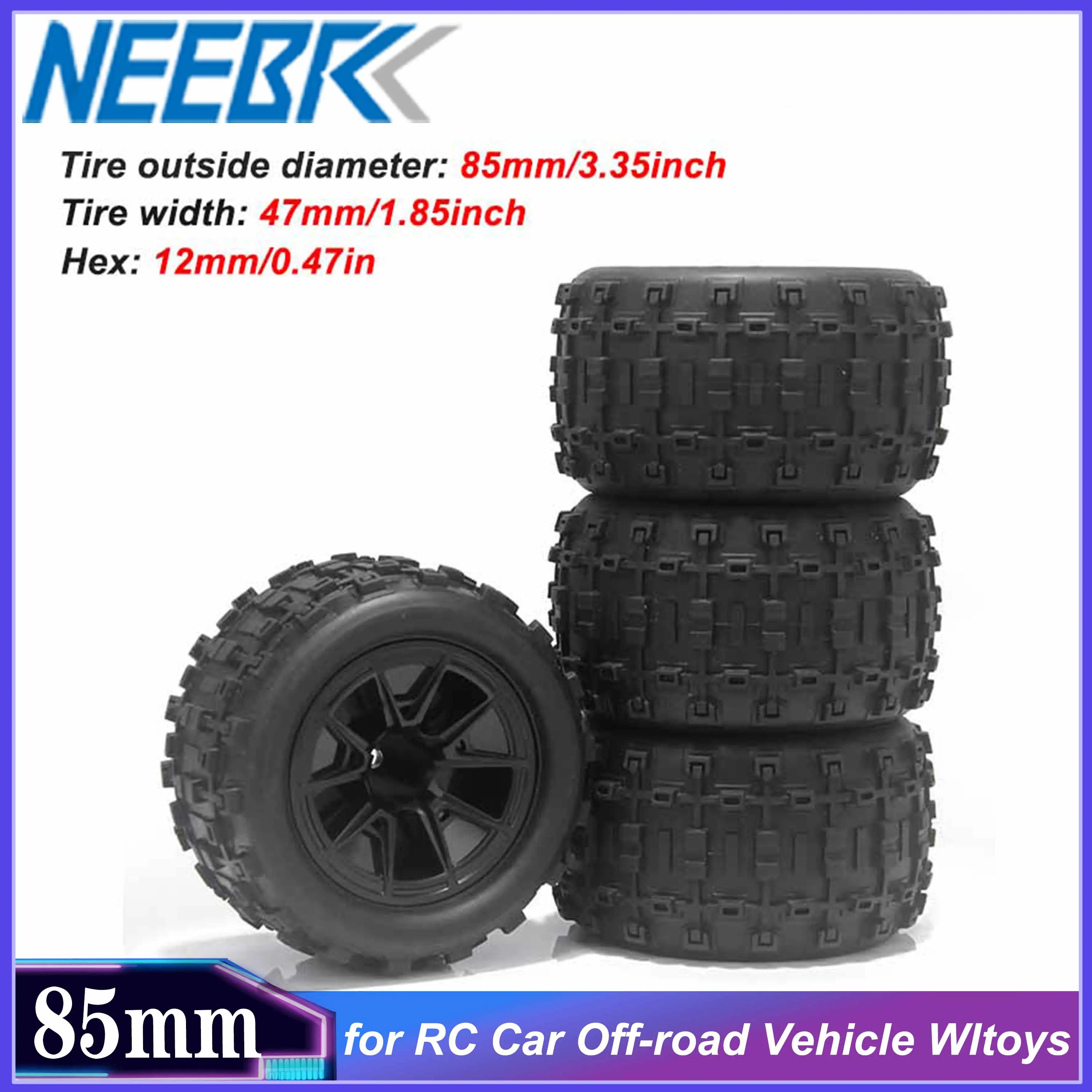 4PCS 85mm 12mm Hex Rubber Wheel Tire Off-road Wltoys HBX 16889 16890 SCY 16101 PRO - Image 2